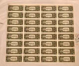 Uncut Sheet $1.  Dollar Bills (32) 1985 Uncirculated 2