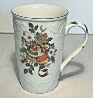 MIKASA English Countryside “Festive Spirit” Tall Embossed Christmas Mug EUC 2