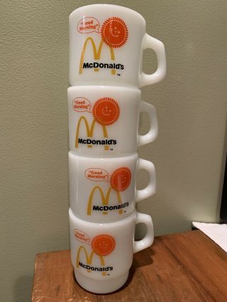 Set Of 4 Vintage Fire King Good Morning Mcdonalds Coffee Mugs Retro