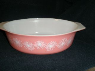 Vintage Pyrex Pink White Daisy 045 Oval Casserole Dish 2 1/2 Qt No Lid Vgc