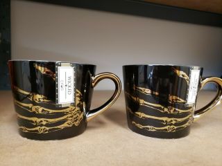 Halloween Skeleton Hand Set Of 2 Wicked Coffee Mugs Black Gold