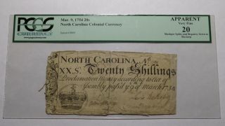 1754 Twenty Shillings North Carolina Nc Colonial Currency Note Bill Vf20 Pcgs