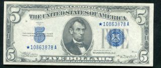 1934 - A $5 Five Dollars Star Silver Certificate About Uncirculated