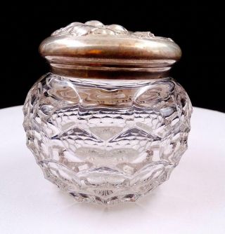 Eapg Honeycomb Glass With Metal Reposed Flower Lid 4 " Dresser Box