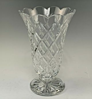 Waterford Crystal Scalloped Rim,  Footed 10 " Diamond Cut Glass Flower Vase