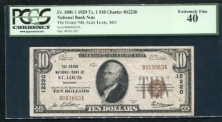1929 $10 Grand National Bank Of St.  Louis,  Mo Ch.  12220 Pcgs Extremely Fine - 40