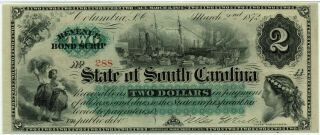 $2 State of South Carolina.  Columbia.  1872.  PMG 64 Choice Uncirculated. 2