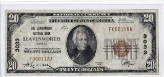 $20 19259 T1 National Leavenworth Kansas Ks Circulated Note ( (gem Centering))