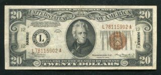 Fr.  2304 1934 $20 Twenty Dollars “hawaii” Frn Federal Reserve Note Vf/xf