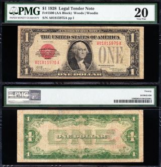 Scarce Bold Mid - Grade Vf 1928 $1 Red Seal Us Note Pmg 20 A01815975