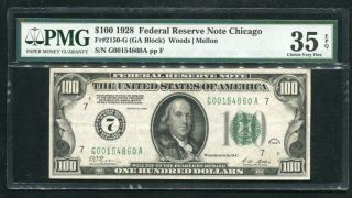 Fr.  2150 - G 1928 $100 Frn “numerical Gold On Demand” Chicago,  Il Pmg Vf - 35epq