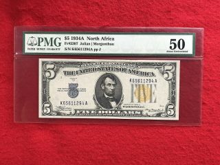 Fr - 2307 1934 A Series North Africa Wwii $5 Silver Certificate Pmg 50 About Unc