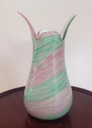 Vintage Mid - Century Murano Fratelli Toso Pink Green Aventurine Gold Flecks Vase