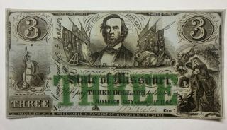 State Of Missouri Jefferson City $3 Note