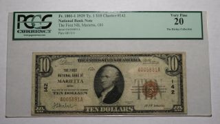 $10 1929 Marietta Ohio Oh National Currency Bank Note Bill Ch.  142 Vf20 Pcgs