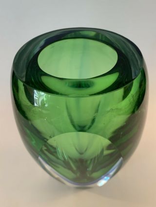 Mid - Century Murano Sommerso Faceted Glass Vase Green/Blue,  Op Art,  Modern,  Heavy 3