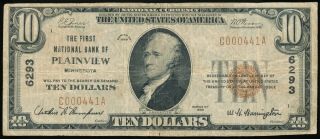 1929 $10 National Currency The First National Bank Of Plainview,  Mn Ch.  6293