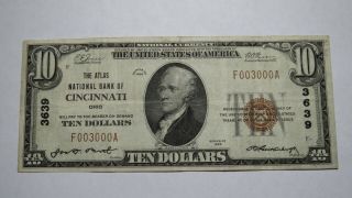 $10 1929 Cincinnati Ohio Oh National Currency Bank Note Bill Ch.  3639 Vf,
