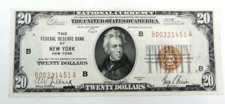 1929 Us $20 Dollar York National Currency Uncirculated