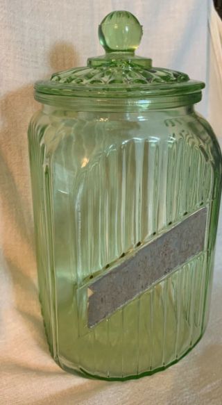 Anchor Hocking Vintage Green Depression Glass Ribbed Coffee Hoosier Canister