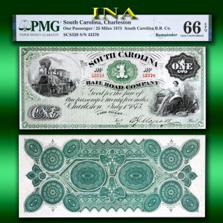 State Of South Carolina 1873 $1 Currency Gem Unc Pmg 66 Epq Vivid Color