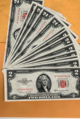 [[ 15 ]] Consecutive 1953 B $2.  00 Red Seal U S Notes