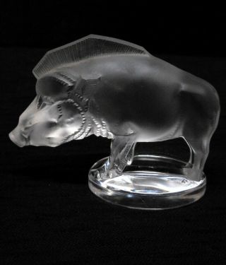 Vintage Signed French Lalique " Sanglier " Paperweight Razorback Boar Glass Figure