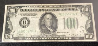 1934a 100 Dollar Bill York Bill Note B - One Hundred Vg In Sleeve