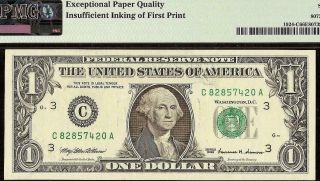 GEM 1999 $1 DOLLAR INSUFFICIENT INKING ERROR NOTE PAPER MONEY PMG 66 EPQ 2