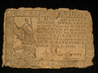 Us Va State Currency - $10 - October 7,  1776 Va - 110 (cc - 248)