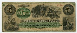 1864 $5 The Oil City Bank - Oil City,  Pennsylvania Note Civil War Era
