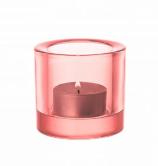Iittala Glass " Kivi " Candle Holder Or Votive Finland Marimekko " Slmon Pink "
