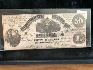 Confederate Currency 1861 Fifty Dollars T - 14