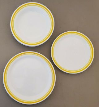 Set 9 - Corelle Yellow Stripe Band Citrus 10.  5 " Dinner Salad Plate Bowls 8 1/2 "