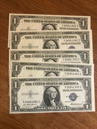 1935 F Series $1 Currency Silver Certificate 1935f 5 In Sequence