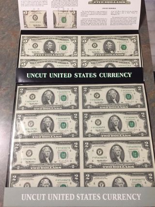 (2) 1995 Uncut Sheets (4) - $5 Federal Reserve Notes & Folder/ (8) - $2 Folder