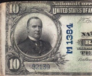 1902 $10 Baltimore,  Md Ch.  1384 Citizens National Bank Note U981381e
