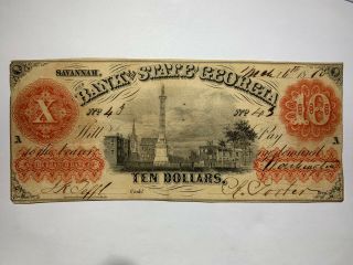 1860 $10 Bank Of The State Of Georgia Note Number 43 Savannah Georgia