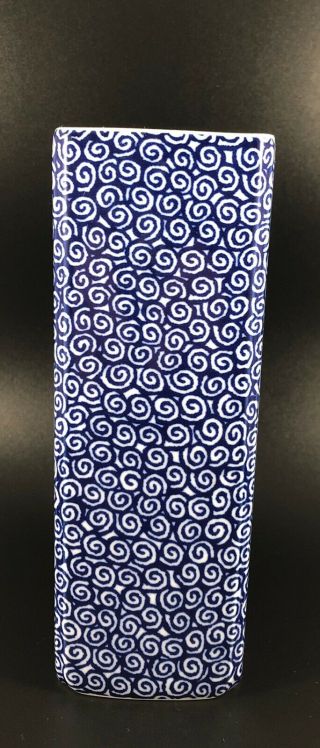 Tiffany & Co Blue&white Porcelain Bud Vase W/small Swirl Pattern.