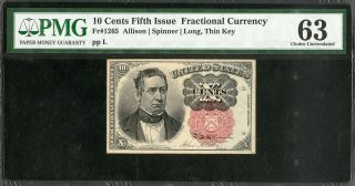 Us Paper Money 10 Cents 5th Issue Fractional Currency Pmg Cu63