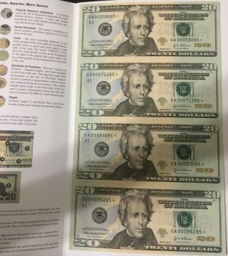 Uncut Sheet Of Four $20 Federal Reserve Star Notes,  Series 2004a,  Boston