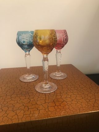 3 Bohemian Cut To Clear Crystal Cordials