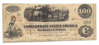 T - 40 Pf - 1 Cr - 298 1862 Confederate $100 Issued Charleston 1862,  Interest Stamps