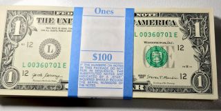 100 Uncirculated $1 One Dollar Bills 2017