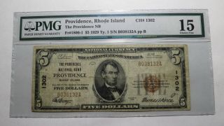 $5 1929 Providence Rhode Island Ri National Currency Bank Note Bill 1302 F15