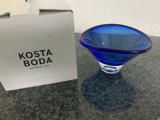 Kosta Boda Rare Only 500 Cobalt Blue Goran Warff Controlled Bubble Glass Vase