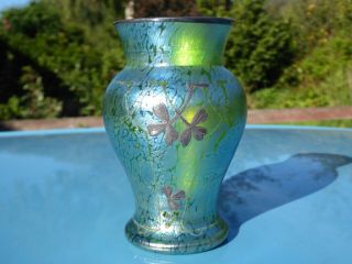 Loetz Papillon Vase Iridescent Green With Silver Overlay Art Nouveau