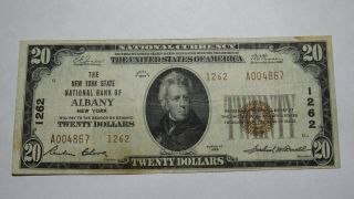 $20 1929 Albany York Ny National Currency Bank Note Bill Charter 1262 Vf