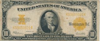 Usa Gold Certificate 10 Dollars 1922 K53659521 1173m - Vg -