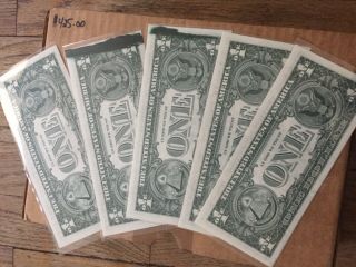 1974 $1dollar Error 5 Consecutives Notes Smear In On Back Uncirculated